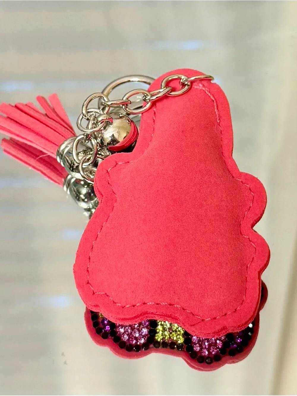 New Crystal-Embellished Pink Patrick Keychain  with Tassel